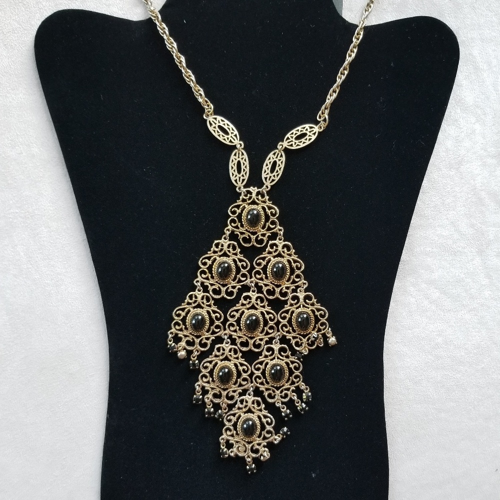 Brass and Black vintage Estate Necklace